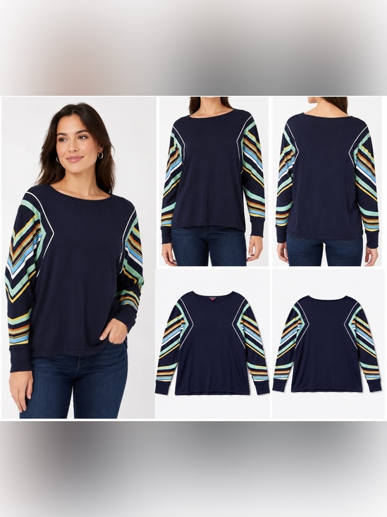 Vince Camuto Sweaters - Vince Camuto Striped Dolman Sleeve Sweater Navy Boat Neck NWT Size Large